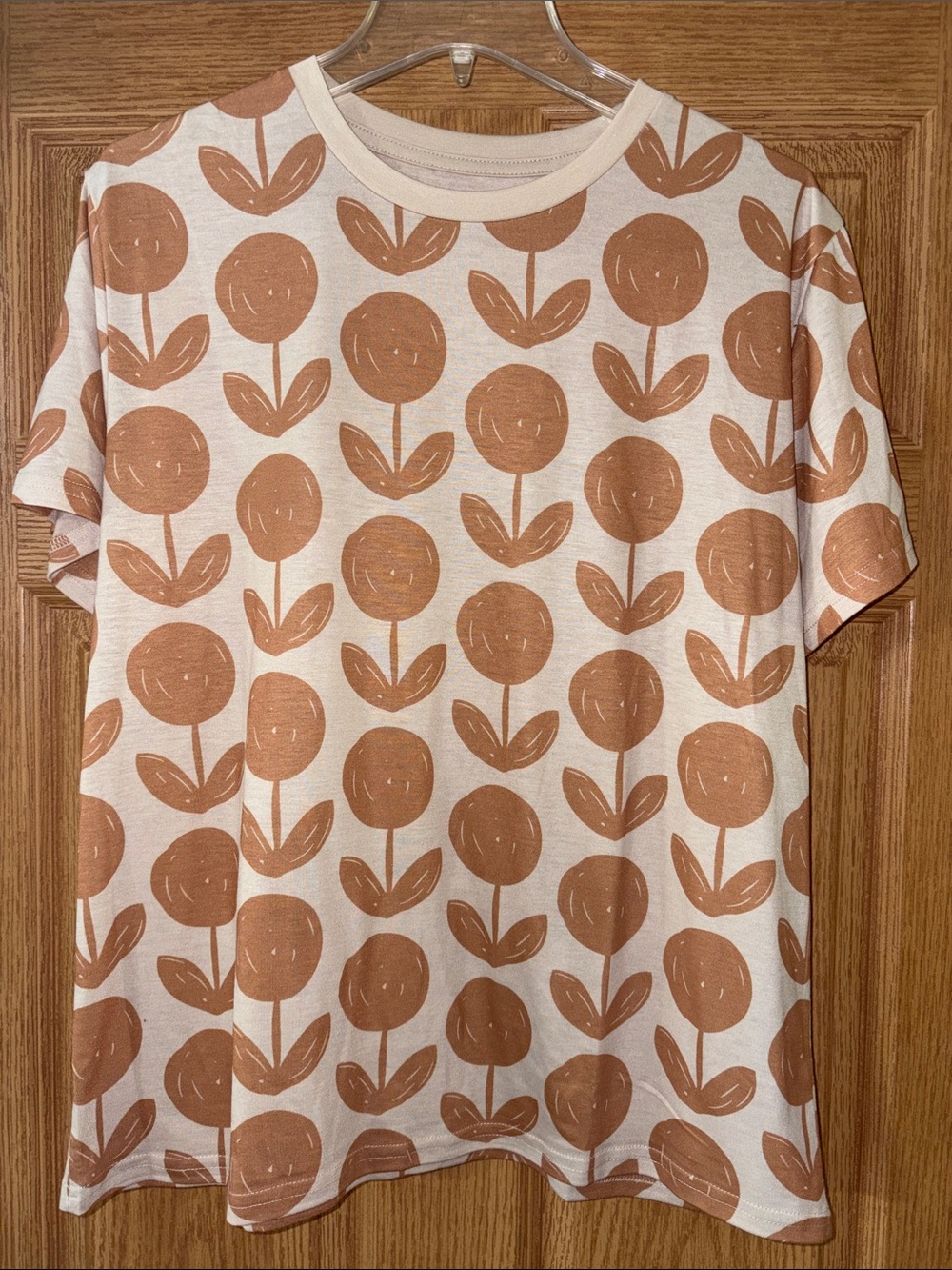 SHEIN Cream Tee with Brown Floral Motif